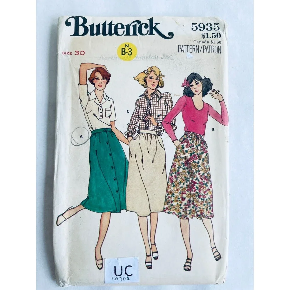 Vintage 70s Butterick Sewing Pattern 5935 Misses A Line Skirt Sz 30 UNCUT Sew